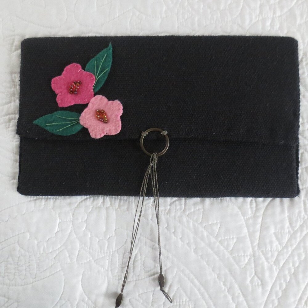 Handmade Artisan Envelope Flower Stitched Purse